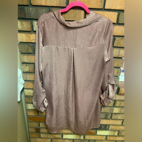 Lulu's Shimmering Rose Gold Oversized Button Down Shirt - Picture 2 of 4